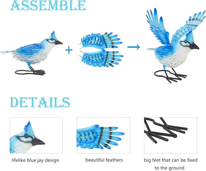 Cruis Cuka 9.5" Blue Jay Garden Decor, Hand-Painted Metal Bird Sculpture, Weatherproof Yard Art for Patio, Farmhouse Spring Gift