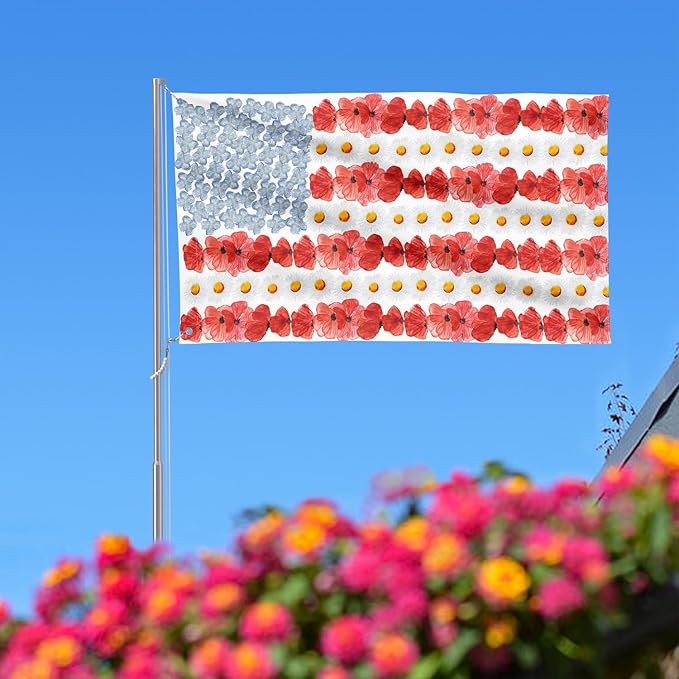 AVOIN colorlife Myosotis Poppy Memorial Day House Flag 3x5 FT Double Sided Outside, Patriotic American Flag Yard Outdoor Decoration