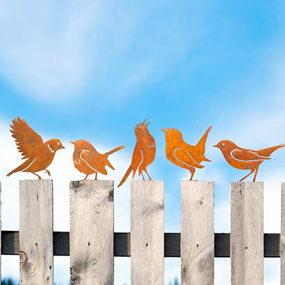 Rusty Bird Silhouette with Rusty Patina Birds Decoration Lifelike Metal Birds Garden Ornaments Silhouette Simulation Bird Figurine Rustic Outdoor Patio Yard Adornment (Fretwork)