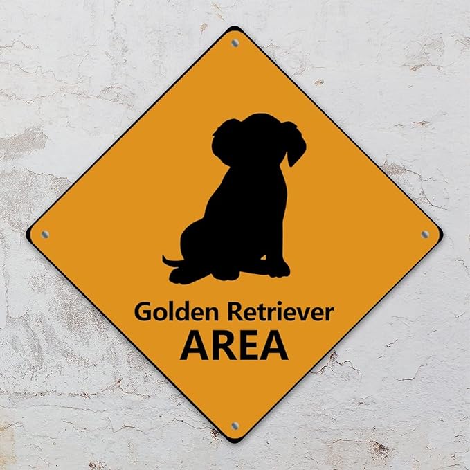 Warning Golden Retriever Area Aluminum Metal Sign Golden Retriever Dog Caution Crossing Xing Street Sign Yellow Diamond Shape Funny Metal Sign For Indoor Outdoor 15x15in