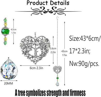 H&D HYALINE & DORA Tree of Life Crystal Suncatchers Crystal Drop Prism Rainbow Maker Hanging for Home Garden Decoration, Heart Shaped