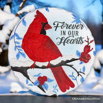 OrnamentallyYou Elegant Resin Stepping Stone, Outdoor Garden Pathway Decoration (Forever in Our Hearts Cardinal Stepping Stone, 9.5" Winter Garden Decorative Resin Figurine)