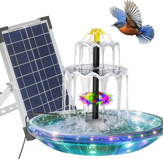 Solar Water Fountain, 6W Solar Bird Bath Fountain Pump with Color LED Lights, 3 Interchangeable Nozzles & Easy Installation, Solar Powered Fountain for Garden, Bird Bath, Patio, Yard, Pond