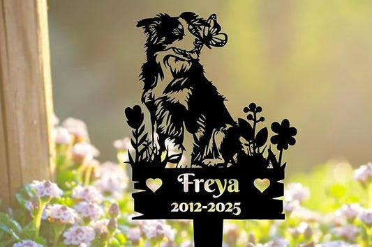 Personalized Border Collie Dog Memorial Grave Marker, Custom Dog Metal Stake, Remembrance Sign, Yard Art, Outdoor Lawn Sign, Pet Loss Gift