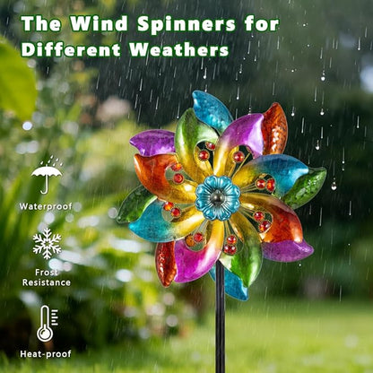 DREAMYSOUL Metal Wind Spinners Outdoor, 63" Kinetic Wind Spinners Colorful Wind Sculpture Yard Art for Garden Patio Lawn Decor