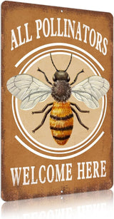 Vintage Garden Signs all pollinators welcome here Retro Yard Metel Tin Signs outdoor Aluminium Wall Decor