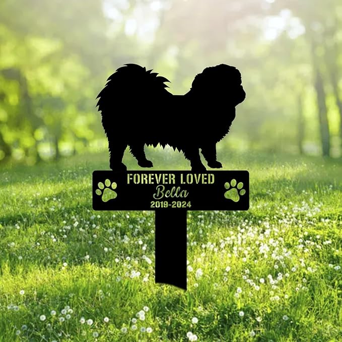 Custom Pekingese Dog Metal Memorial Garden Stake Personalized Pet Grave Marker Name Sign Remembrance Stake Decor Sympathy Dog Loss,Outdoor Statues for Yard Garden Lawn Patio Pathway Grave Ornament.