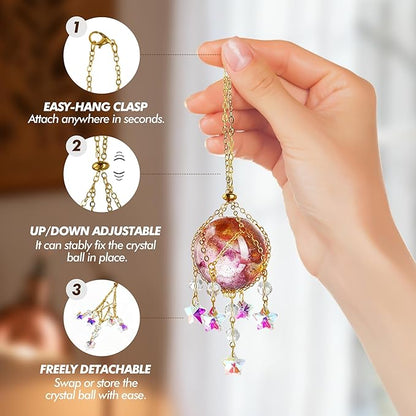 Pink Purple Crystal Suncatcher Hanging Decorative Ball Ornament with 40mm Crystal Ball Decor for Garden Window