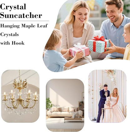 10pcs Crystal Sun Catcher, 38mm Clear Maple Leaf Crystal Chandelier Prism Pendant Parts, 50mm Suncatchers Hanging Crystals Beads for Chandelier Christmas Tree Decoration (Clear Maple Leaf)