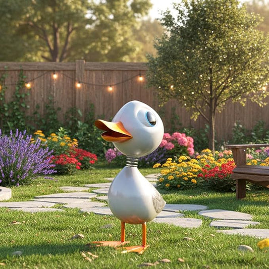 Metal Garden Statue Decor,White Duck Garden Sculptures for Outdoor,Garden Yard Art Lawn Ornaments for Backyard Patio Decoration
