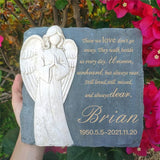 Personalized Garden Memorial Stones for Loved Ones Outside, Angel Memorial Stones Plaques Engraved with Name - Customized Grave Plaques Headstones for Cemetery(Square)