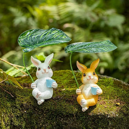 Adorable Animal Garden Statue with Umbrella - Charming Outdoor Decor for Yard, Patio, or Garden (White Rabbit Holding an Umbrella)