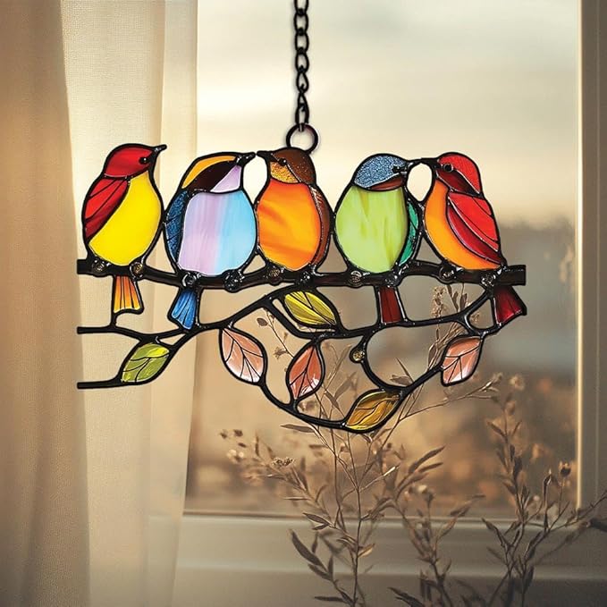 Colorful Bird Acrylic Suncatcher Window Hanging Yard Decor Home Office Decor Bird Lover Gift