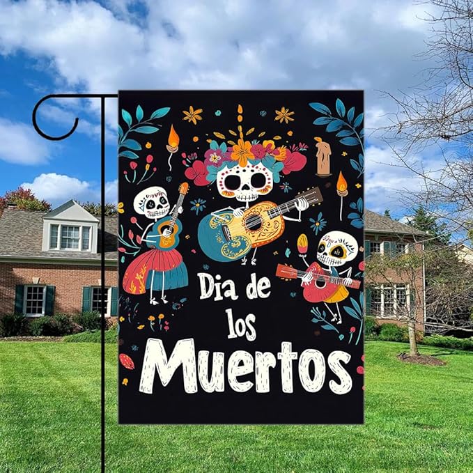 Gkyygk Welcome Garden Flag Dia De Los Muertos 12x18 Inch Double Sided Skull Day Of The Dead Small Burlap Banners Yard House Seasonal Farmhouse Home Decor for Men Women