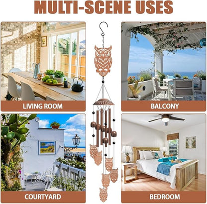 OLYCRAFT Owl Metal Wind Chimes Outdoors Wind Chime Sympathy Memorial Windchime Iron Windchime Memorial Presents Hanging Windbell for Patio Backyard Home Garden Pendant Decoration - 30 Inch