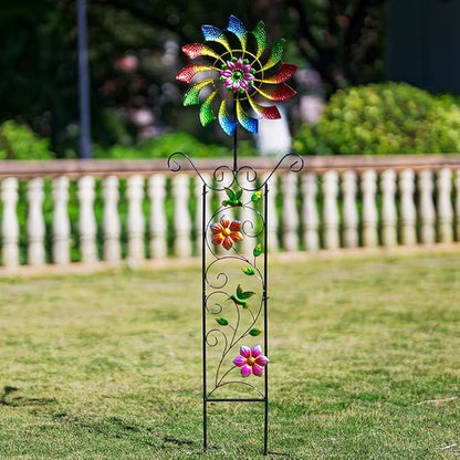 DREAMYSOUL Wind Spinner Outdoor, Colorful Wind Sculpture & Spinner, Weathervane with Decorative Trellis for Climbing Plants, Kinetic Wind Spinners for Yard