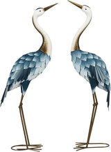 Outsunny Crane Garden Statues, 28.5" & 29" Standing Bird Sculptures, Metal Yard Art Decor for Lawn, Patio, Backyard, Landscape Decoration Set of 2, Blue & White