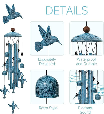 Windchimes Outdoors, 40" Hummingbird Wind Chimes for Outside, Home Yard Patio Decor Memorial Wind Chime Gifts for Mom Grandma, Hummingbird Gifts for Women