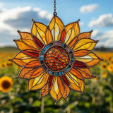 Sunflower Faux Tiffany Acrylic Suncatcher Stained Glass Effect Window Car Hanging Christmas Ornament Indoor Outdoor Decor Garden Sun Catcher Panel for Sunflower Lover for Women Mom Grandma