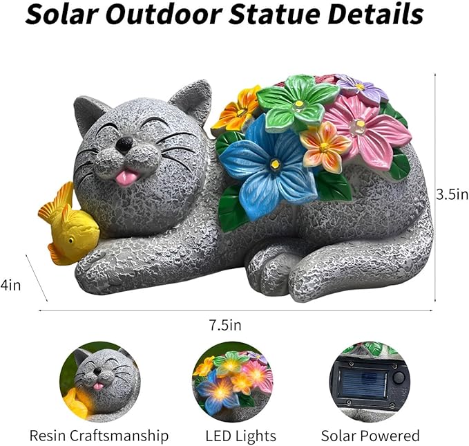 Solar Garden Outdoor Statues Cat Figurine Lights - Yard Decorations for Patio,Balcony,Lawn Ornaments - Unique Housewarming and Birthdays Gifts for Mom Women
