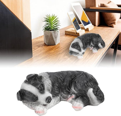 Sleep Puppy Statues Sculptures,Border Collie Figurine,Synthetic Resin Waterproof Border Collie Ornament,Outdoor Dog Statues for Garden Patio, Lawn, Yard Art Decoration