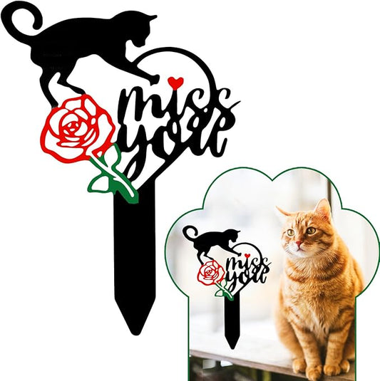 Oooct Cat Memorial Stake, Metal Grave Marker, Pets Headstone Sign, Remembrance Gift for Cat Lovers, Black