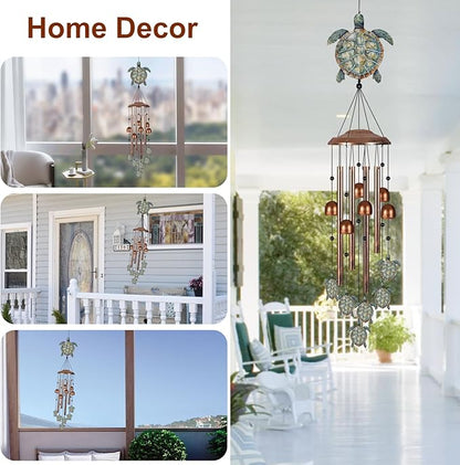 Wind Chimes for Outside, Sympathy Wind Chimes for Outdoors Garden Decor with Natural Sounds, Gifts for Women Mom and Grandma, Indoor Outdoor Decorations for Patio Porch Garden and Backyard (Turtle)