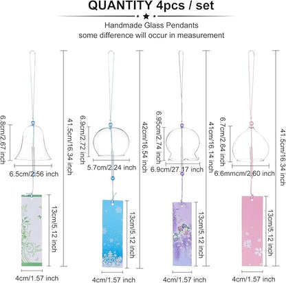 BENECREAT 4Pcs 4 Colors Japanese Wind Chimes, Handmade Glass Wind Bells Pendant for Home Garden Wedding Indoor Outdoor Decoration, About 16" Long