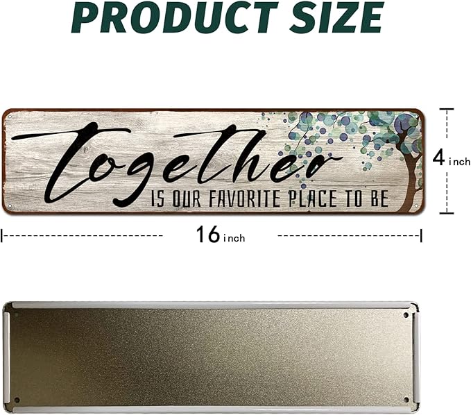 Family Wall Art Decor Inspirational Quotes Wall Hanging Sign -Together is Our Favorite Place to Be-Motivational Home Wall Art Decor Tin Plaque Sign 4"x16"