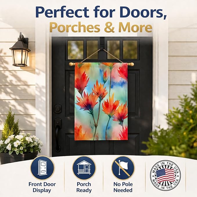 Caroline's Treasures Wyoming Indian Paintbrush in Watercolor House Flag Large Porch Sleeve Pole Decorative Outside Yard Banner Artwork Wall Hanging, Polyester, House Size, Multicolor