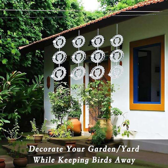 12PCS Bird Deterrents for Outside Patio, Stainless Steel Reflectors to Keep Birds Away, Woodpecker Deterrent for House，Bird Scare Devices to Keep Pigeons Away from Your Garden (owl)