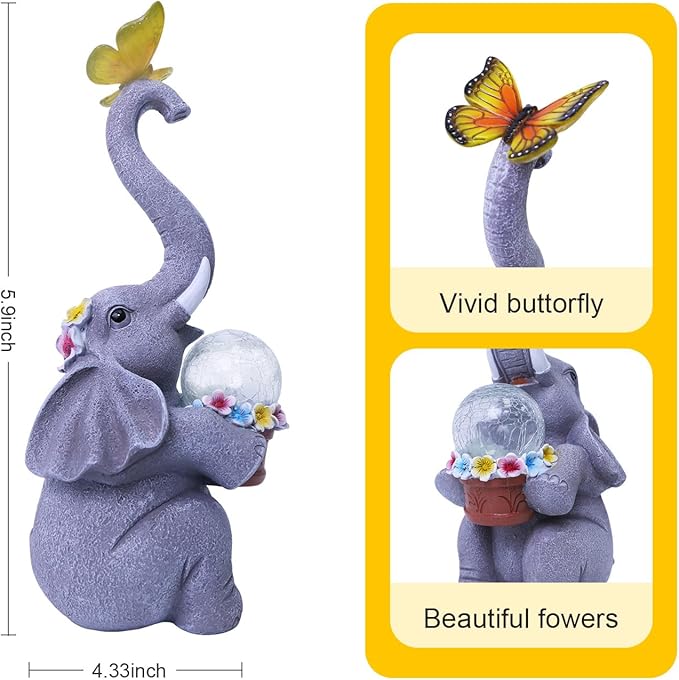MuliVid Elephant Garden Statue Solar Lights Outdoor Garden Decor for Patio, Yard, Lawn, Balcony Elephant Decor Birthday Gifts for Women Mom Grandma Animal Lovers