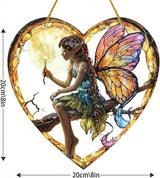 Flower Fairy Acrylic Window Hanging, Stained Glass Suncatcher, Holiday and Christmas Decorations, Heart Shaped Elf Girl Art, Chroma