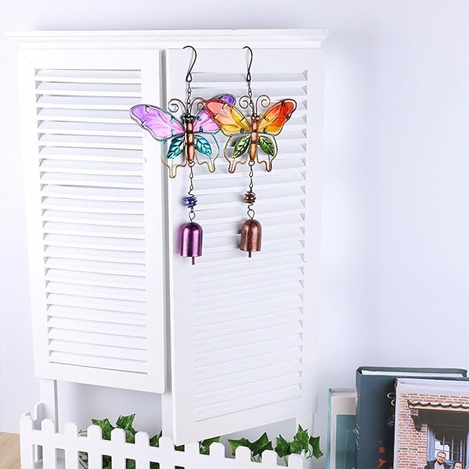 Butterfly Wind Chimes, Colorful Wind Chimes for Outside Creative Painted Metal Wind Chime Decorative Wind Chime for Outdoor Patio Corridors Inside Home Decor Living Room (Purple - Short)