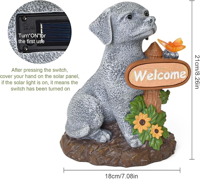 Dog Statue with Solar Butterfly Light, Decor Outdoor Yard Decoration, Statue for Home Garden Patio Balcony Lawn Ornaments, Birthday Dog Lovers Gifts for Women, Mom, Grandma