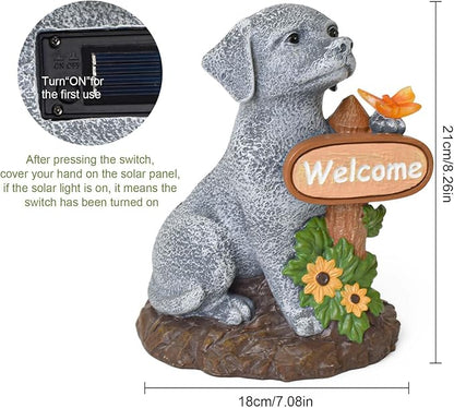 Dog Statue with Solar Butterfly Light, Decor Outdoor Yard Decoration, Statue for Home Garden Patio Balcony Lawn Ornaments, Birthday Dog Lovers Gifts for Women, Mom, Grandma