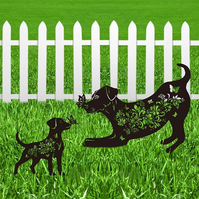Dog Garden Stake Outdoor Yard Decor – Set of 2 Metal Labrador Lawn Ornament, Cute Labrador Lover Gift for Women Men, Weather-Resistant Dog Silhouette Statues Yard Art for Patio