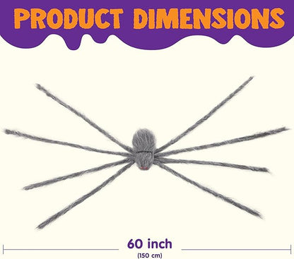 JOYIN 2 Pack 5 Ft Halloween Outdoor Decorations Hairy Gray Spider, Scary Fake Giant Large Spider Haunted House Props, Halloween Lawn Porch Yard Garden Tree Decorations Party Indoor Decor