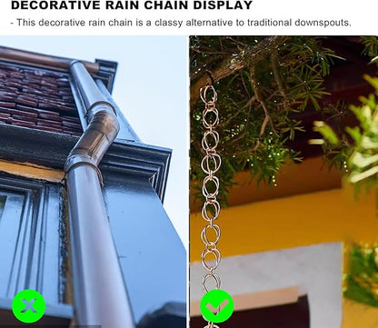 Decorative Rain Chains Waterfall, Copper Ring Rain Chain Extension, Outside Decoration Rain Catcher System for Garden, Roof Rainwater Diverter for Downspout, Rain Guide Chains (150cm (5ft))