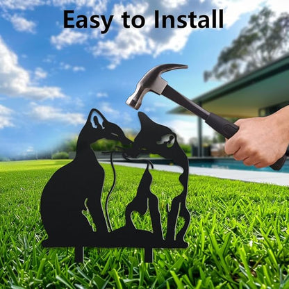 WADORN Adorable Fox Metal Outdoor Statues Silhouette, Fox Metal Decorative Garden Stakes Funny Animal Silhouette Ornament Gift Fox Outdoor Decoration for Garden Backyard Patio Lawn Outdoor Ornaments