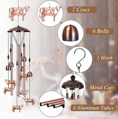 Briwooody Cow Wind Chimes for Outside Cow Gifts for Women Mom Metal Wind Chimes Memorial Birthday Decor for Outdoors Patio Garden Porch Yard Home Decoration