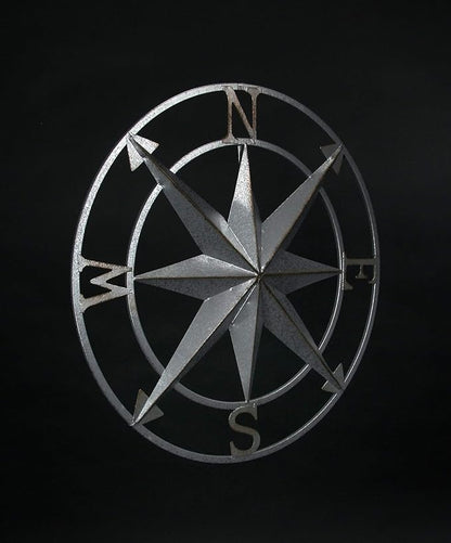 Nautical Compass Rose Wall Hanging Sculpture - Galvanized Grey Finish Metal Indoor Outdoor Ocean Decor - 20.5 Inch Diameter Elegant Maritime Home Accent Piece