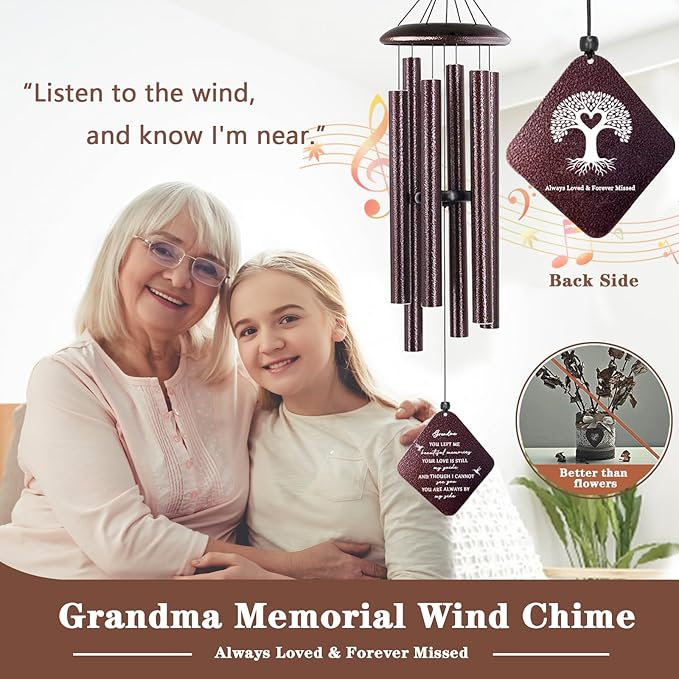 Sympathy Gifts for Loss of Grandmother, 32"" Memorial Wind Chimes for Loss of Grandma, Loss of Grandma Sympathy Gift, Bereavement Gifts in Memory of a Loved Grandma, Bronze