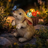 PETAFLOP Solar Bunny Garden Decor, Rabbit with Flower Basket & Butterfly for Yard, Patio, Pathway, Lawn, Patio, Balcony