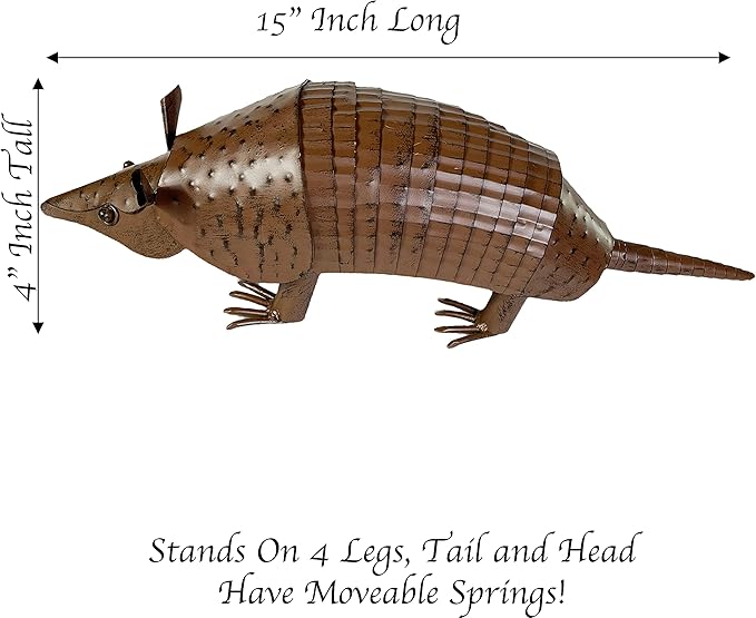 Urbalabs Metal Yard Art Springy Metal Armadillo Figure Texas Western Decor Medium 15 Inch Metal Garden Decor Outdoor Statues Metal Yard Art Sculptures Rustic Yard Decorations (15 Inch)