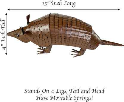 Urbalabs Metal Yard Art Springy Metal Armadillo Figure Texas Western Decor Medium 15 Inch Metal Garden Decor Outdoor Statues Metal Yard Art Sculptures Rustic Yard Decorations (15 Inch)