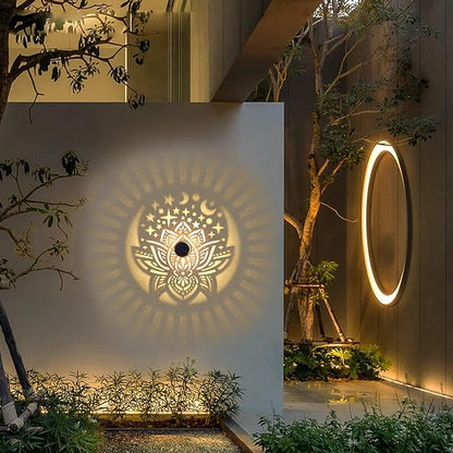 gardencave 2 Pack Solar Fence Lights Metal Solar Powered Outdoor Wall Deck Lights Lotus Theme Waterproof Fence Light for Garden Post Patio Backyard Yard Decor (Lotus, 2 Pack)