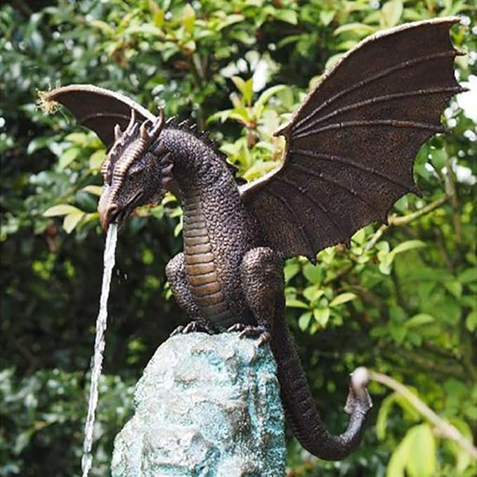 ADSE Garden Dragon Statue Fountain Dragon Ornament Resin Water Feature Sculpture for Home Garden Decoration