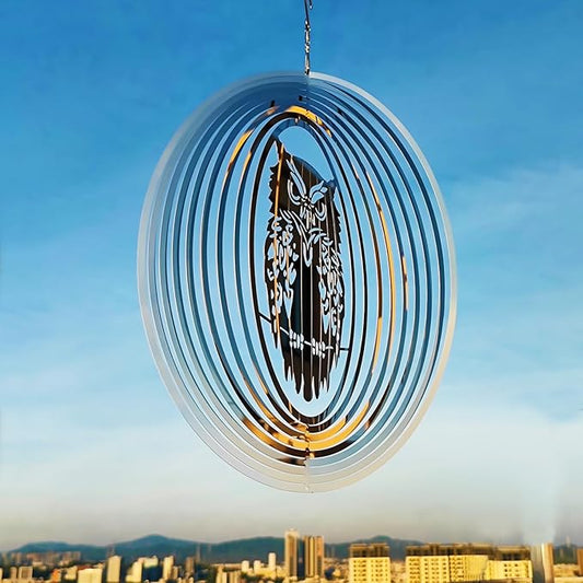 Owl Scarecrow Bird Deterren for Outside Patio Garden Porch Pool Window,16" Mirror High Reflective Bird Scare Devices Wind Spinners Outdoor Decor,Bird Reflectors to Keep Woodpecker Away from House
