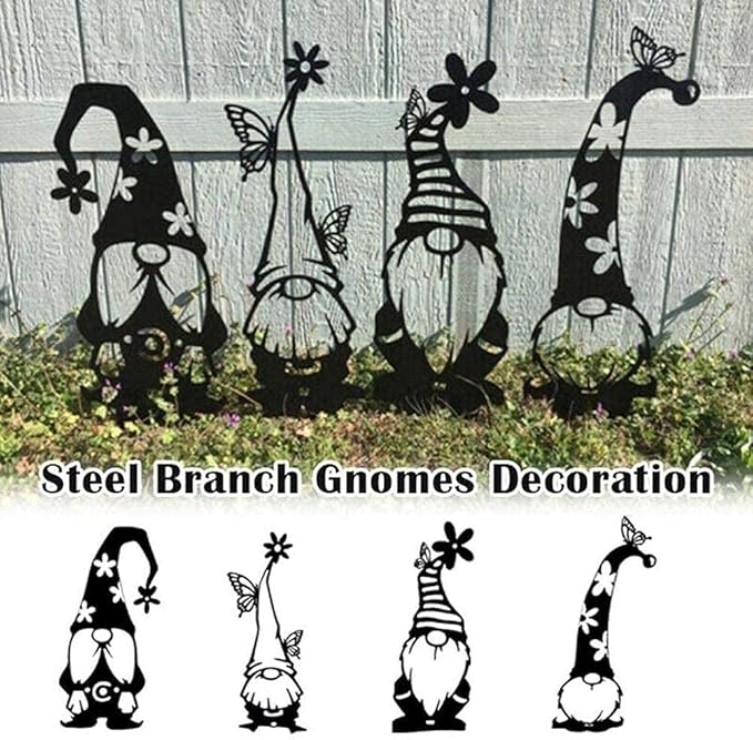 Headerbs Garden Gnomes Yard Art Handmade Black Premium Iron Silhouette Metal Statues for Yard Decor (B)
